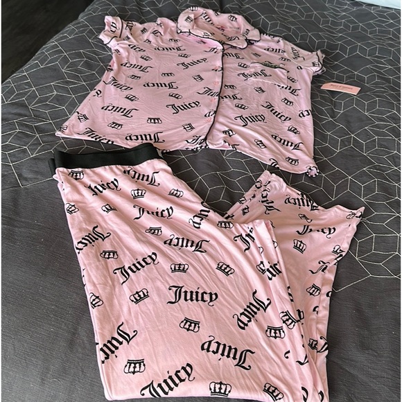 Juicy Couture Women's 2 Piece Logo Print Pajama Sleepwear pants Set M - Picture 9 of 10